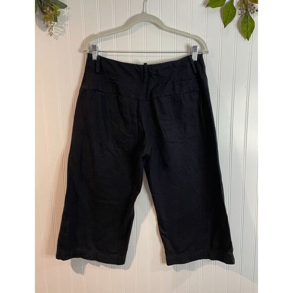 Free People Black Womens Cropped Wide-Leg Linen-Blend Pants Size 4 - Picture 2 of 11